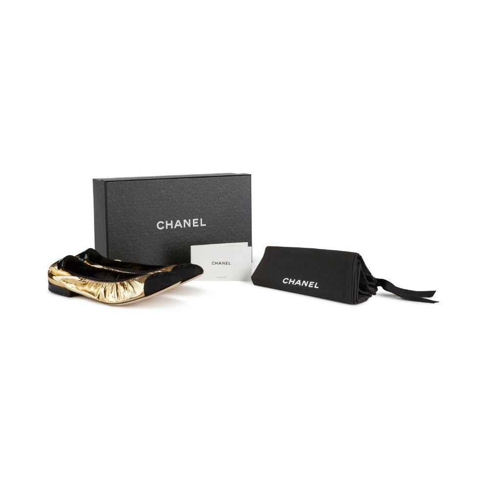 NEW IN BOX Authentic Chanel Gold & Black CC Logo Ballerina Ballet Flats 41.5 - Picture 14 of 14